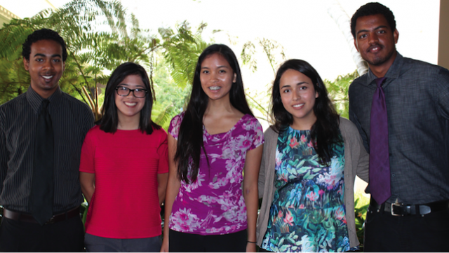 2013 SABRE participants, from left to right: Robel Worede, Jocelyn Ramirez, Adrienne Olaivar, Andrea Rivas, and Bisrat Gebremeskel. Students