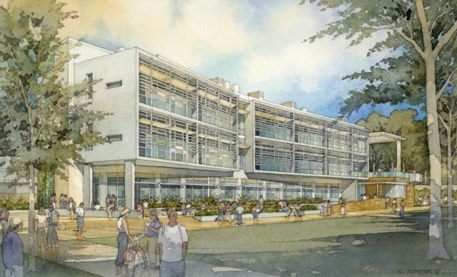 An architect's rendering of the Bioengineering Center Bioengineering Building
