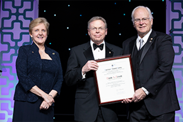 David Tirrell (center) is presented his award by sponsor representative Lee H. Latimer, ACS Board of Directors (right), and Bonnie A. Charpentier, ACS President (left). Photo by Loris Guzzetta/ACS ACS Award